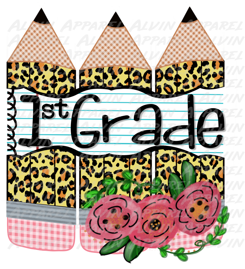 Grade Level Leopard Pencils with Flowers