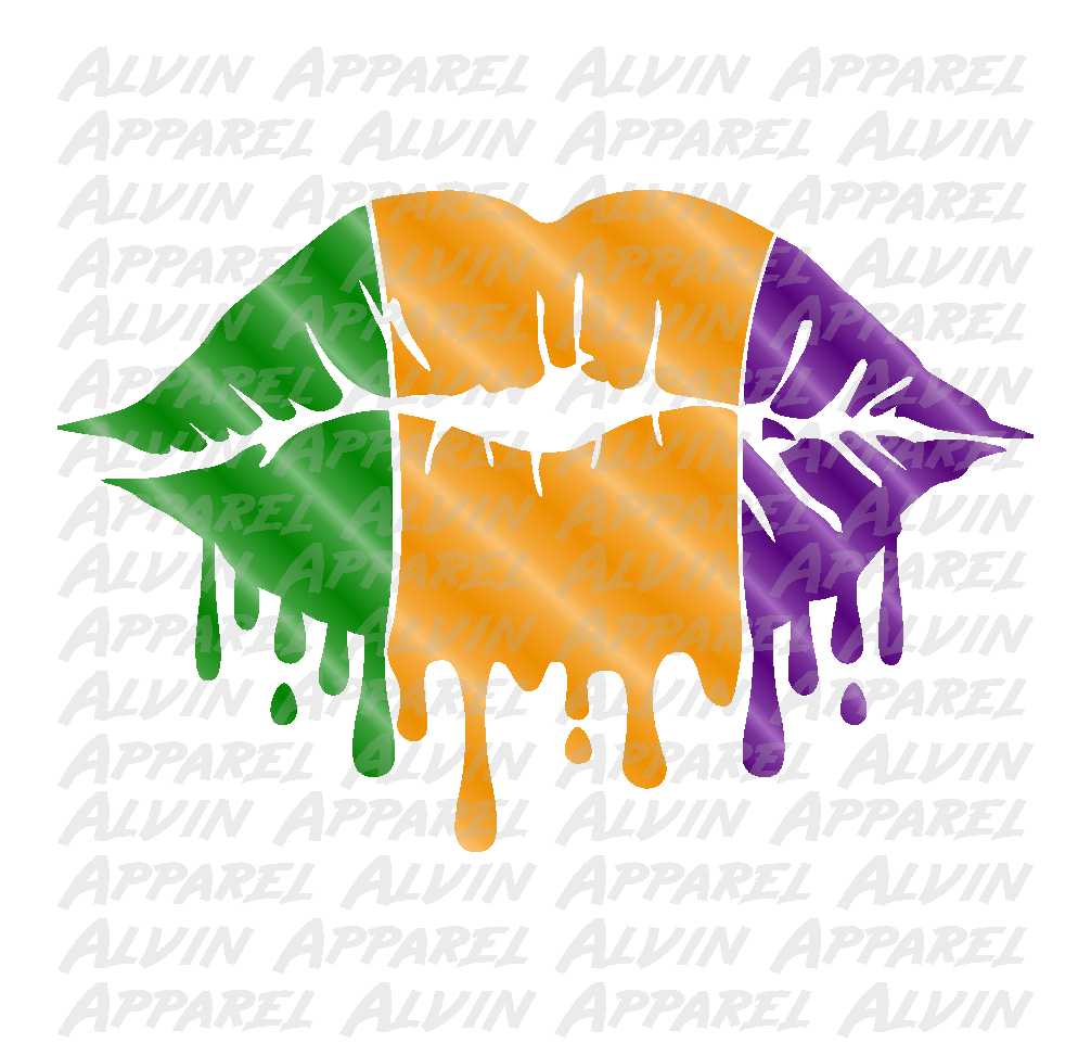 Mardi Gras Dripping Lips Purple Gold Green