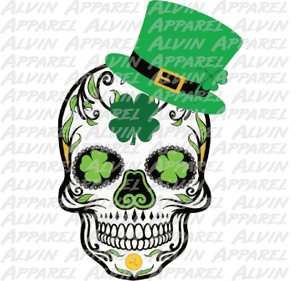 Skull in Hat with Shamrock Eyes St Patrick's Day