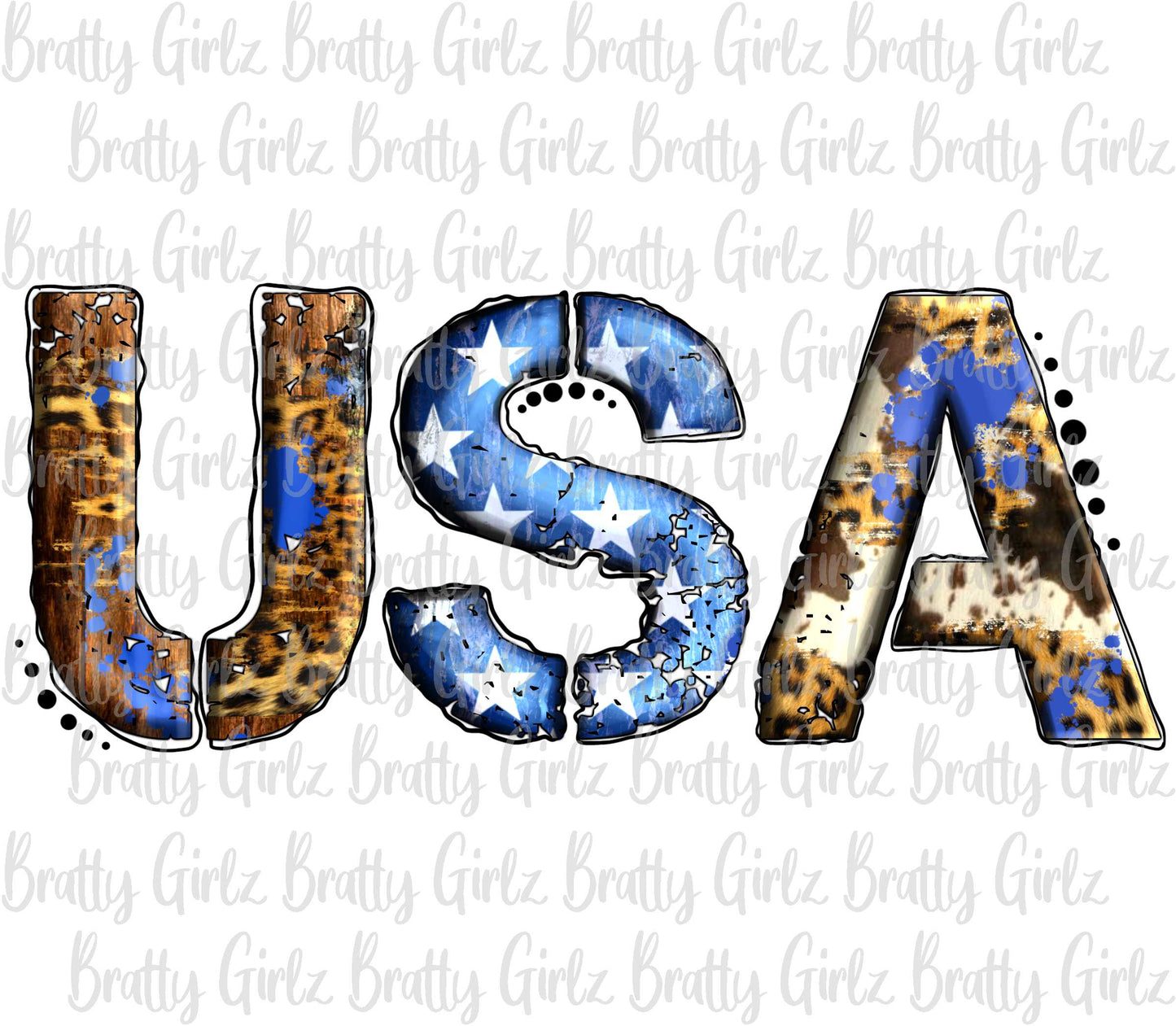 USA Block Text Leopard Cowhide