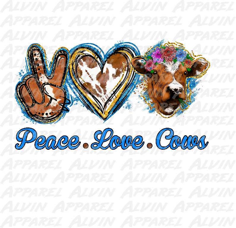 Peace Love Cows Blue Transfer