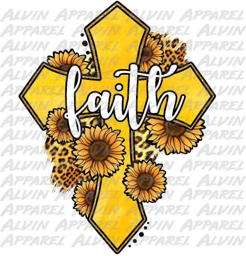 Faith Cross Sunflower Leopard Transfer