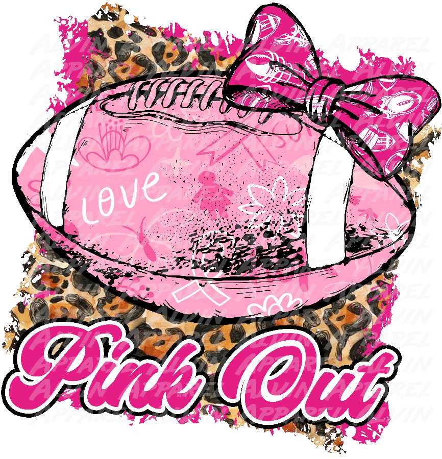 Pink Out Football Bow Baby Pink Breast Cancer Awareness Transfer