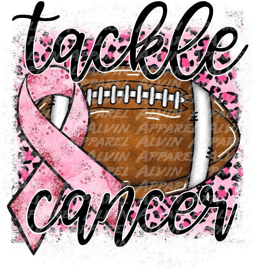 Tackle Cancer Football Pink Leopard Distressed Ribbon Transfer