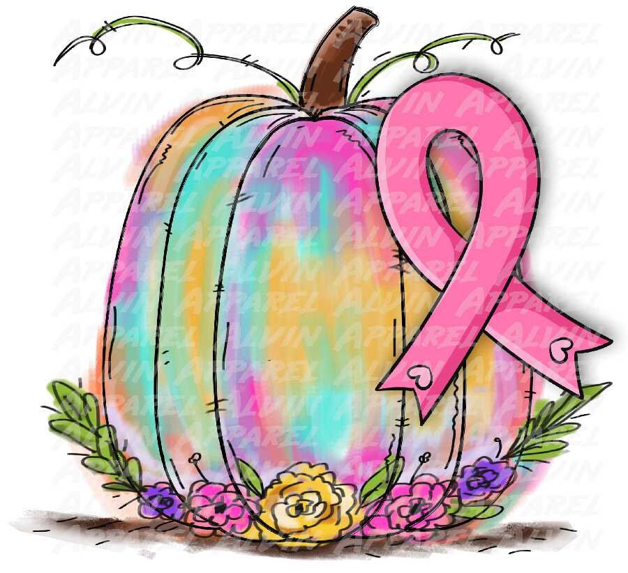Watercolor Pumpkin Breast Cancer Awareness Ribbon Transfer