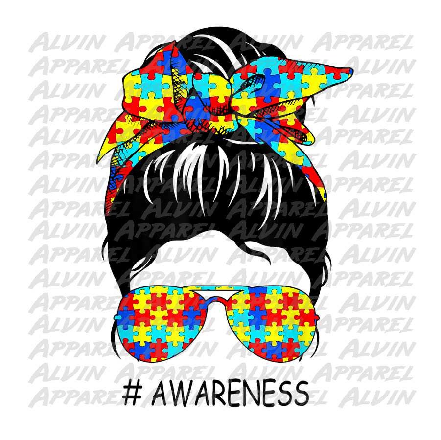 Messy Bun Autism Awareness Transfer