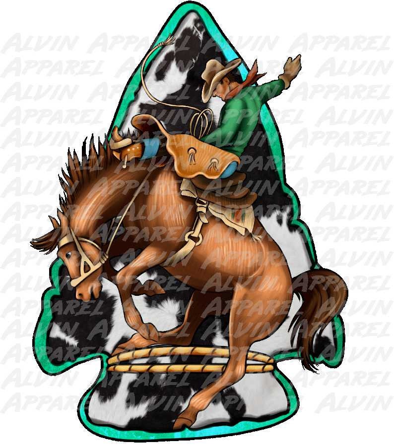 Arrowhead Bucking Bronco Cowhide DTF Transfer, Ready to Press, Direct to Film Transfers, Full Color Heat Transfers