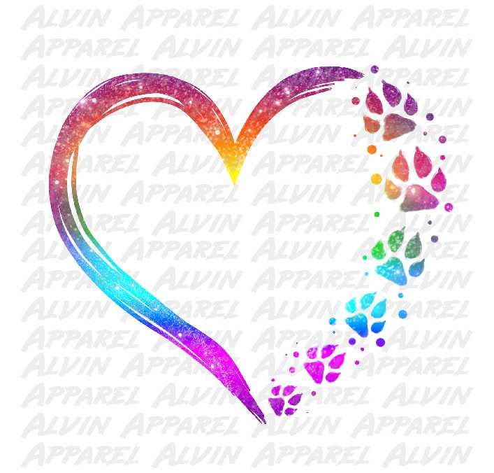 Colorful Rainbow Heart Paw Print Transfer