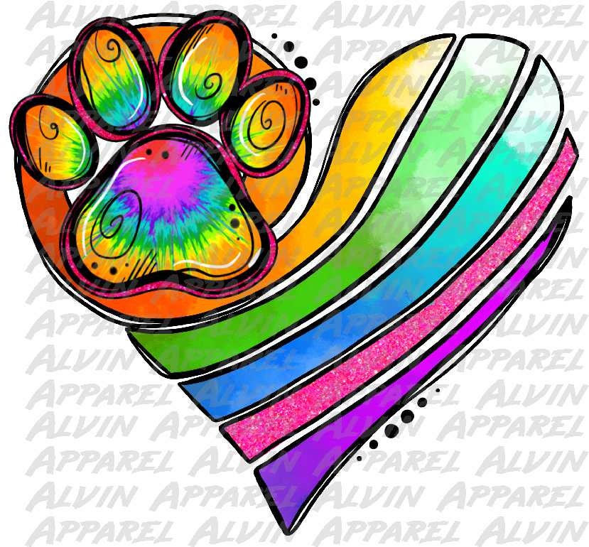 Pride Heart Paw Print colorful Transfer