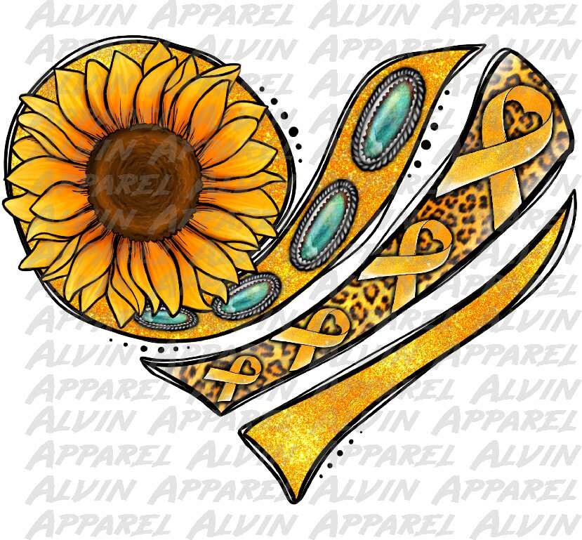 Childhood Cancer Awareness Sunflower Heart Transfer