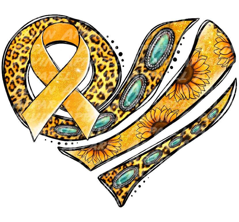 Childhood Cancer Awareness Ribbon Leopard Heart Transfer