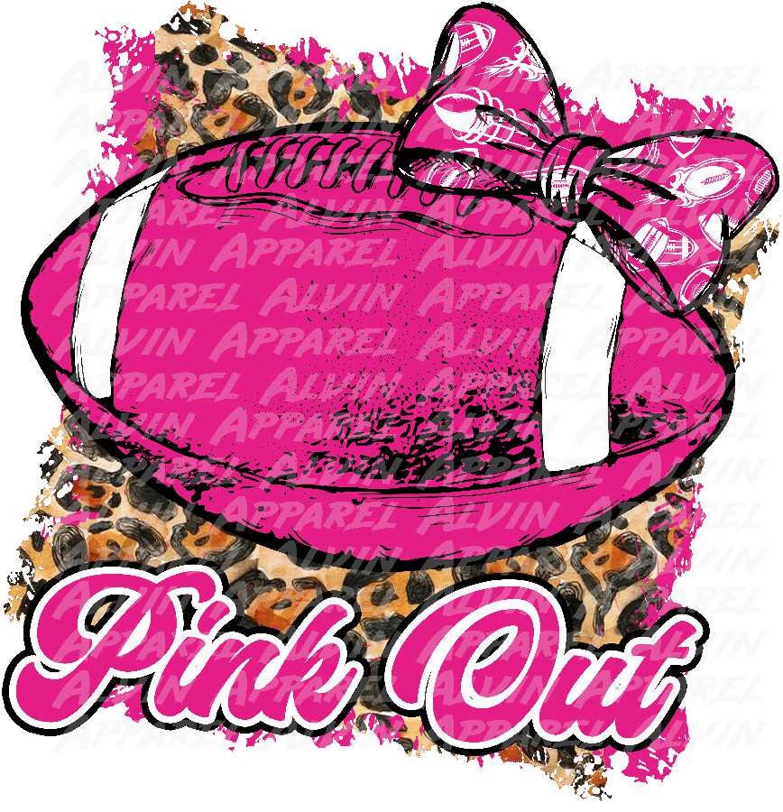 Pink Out Football Bow Hot Pink Breast Cancer Awareness Transfer