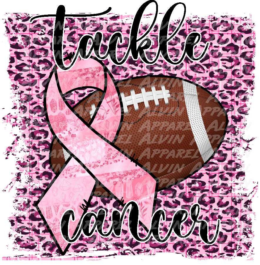 Tackle Cancer Football Pink Leopard Black Breast Cancer Transfer