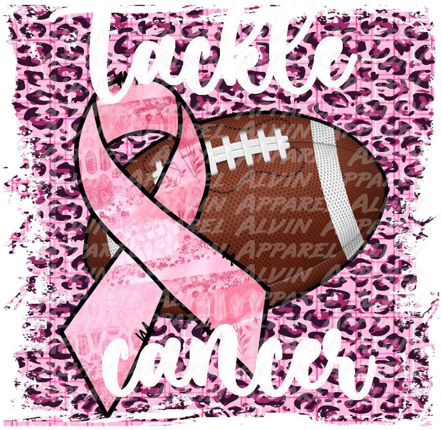 Tackle Cancer Football Pink Leopard White Breast Cancer Transfer