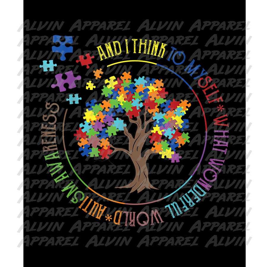 And I Think To Myself Tree Autism Awareness Transfer