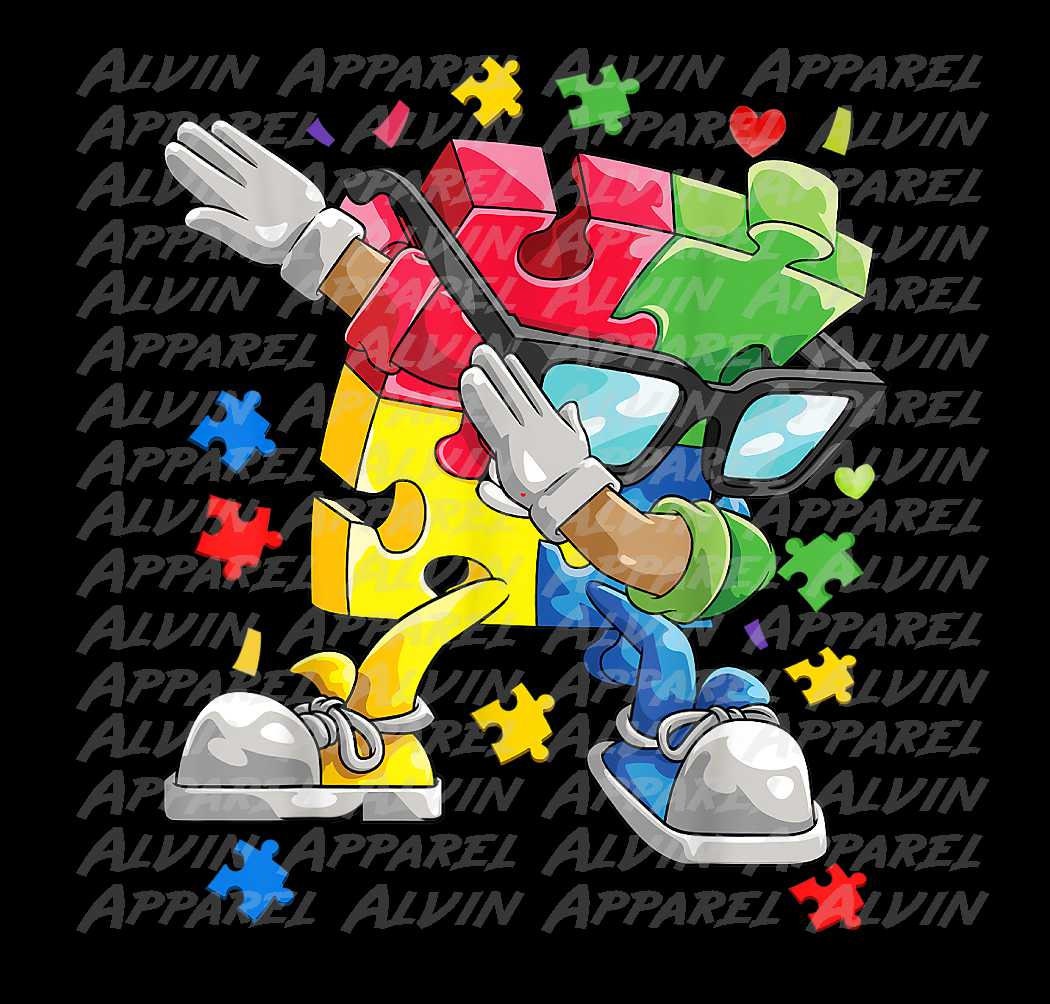 Dabbing Puzzle Guy Autism Awareness Transfer