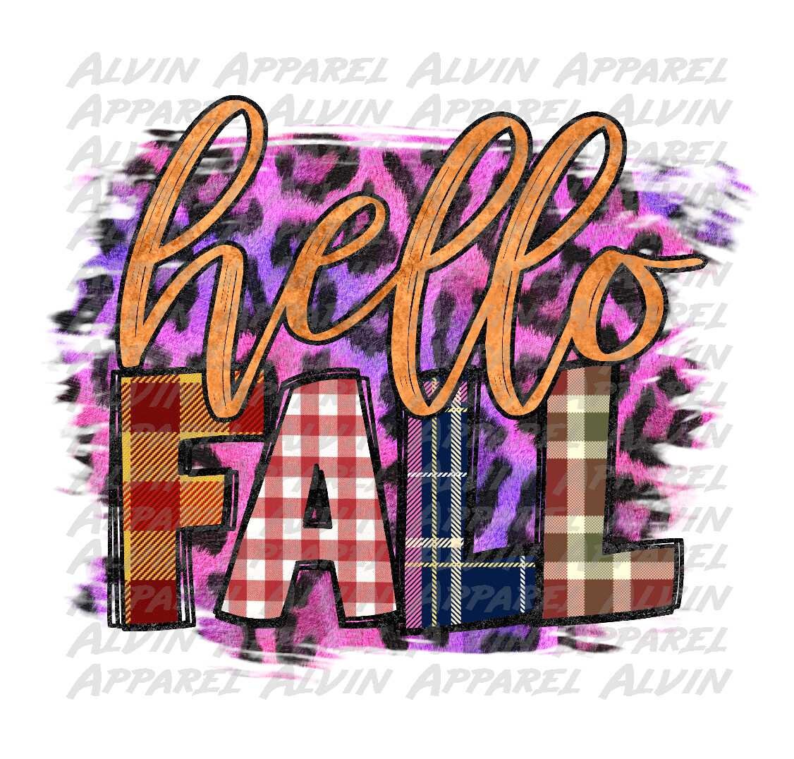 Hello Fall Pink Purple Leopard Bkg Transfer