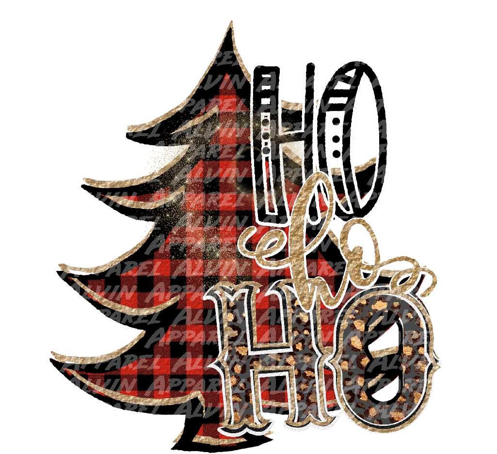 Red Plaid Tree Ho Ho Ho Transfer