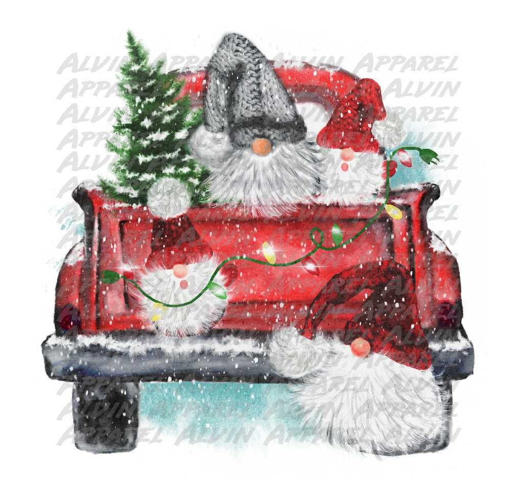 Christmas Truck with 3 Gnomes Transfer