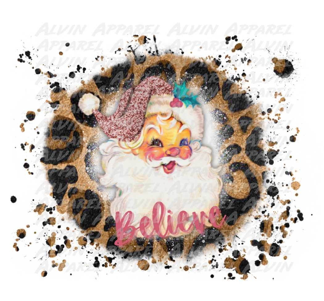 Pink Believe Santa Leopard Splatter Transfer