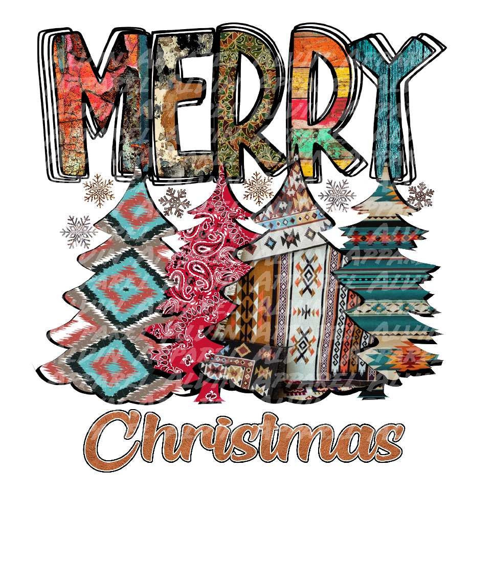 Western Merry Christmas Trees Transfer