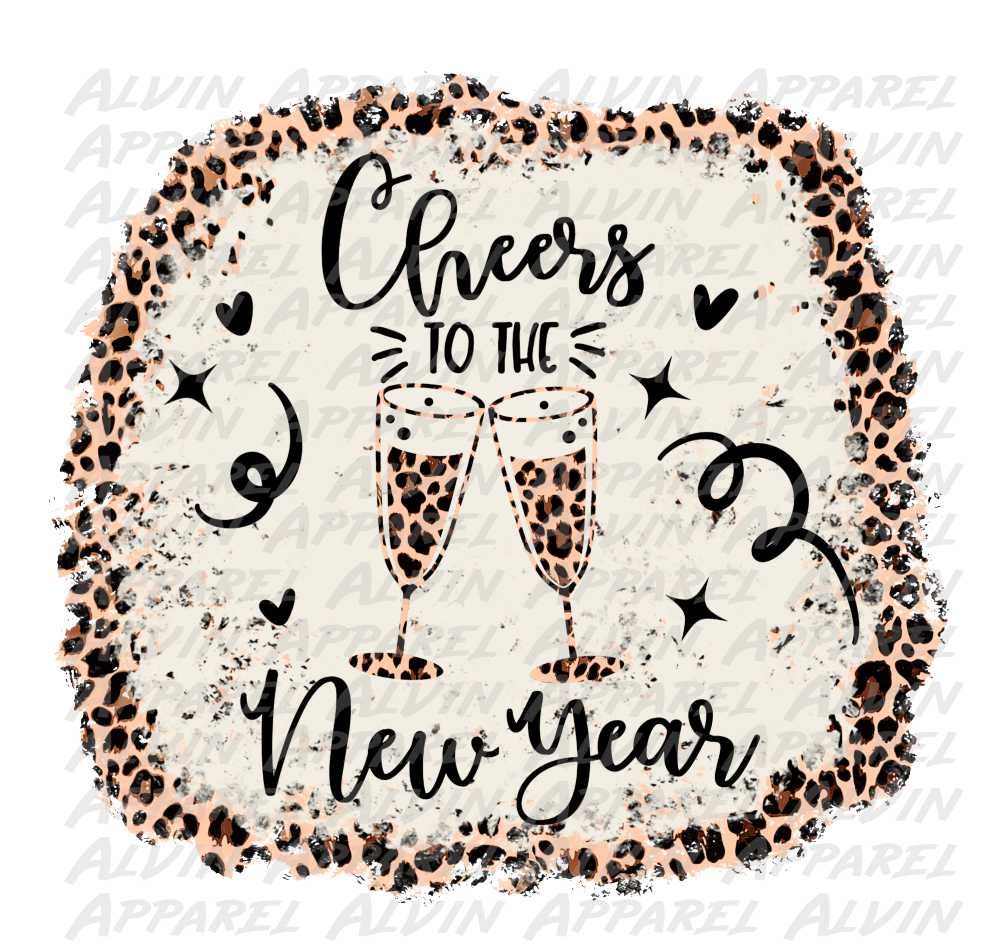 Cheers to the New Year Leopard Champagne Glasses Transfer