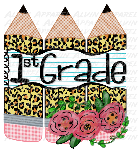 Grade Level Leopard Pencils with Flowers