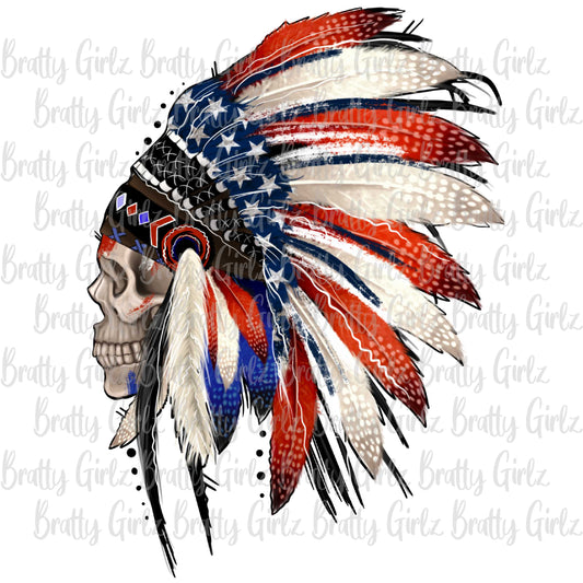 4th July Indian Headdress Red White Blue Flag