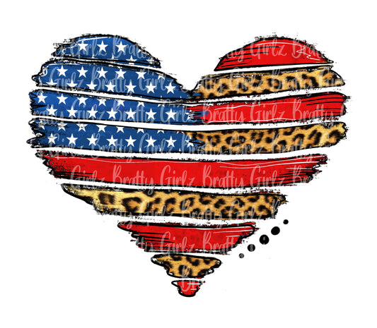 American Flag Heart Leopard Brushstroke