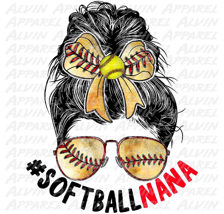 Cute Softball Nana Messy Bun