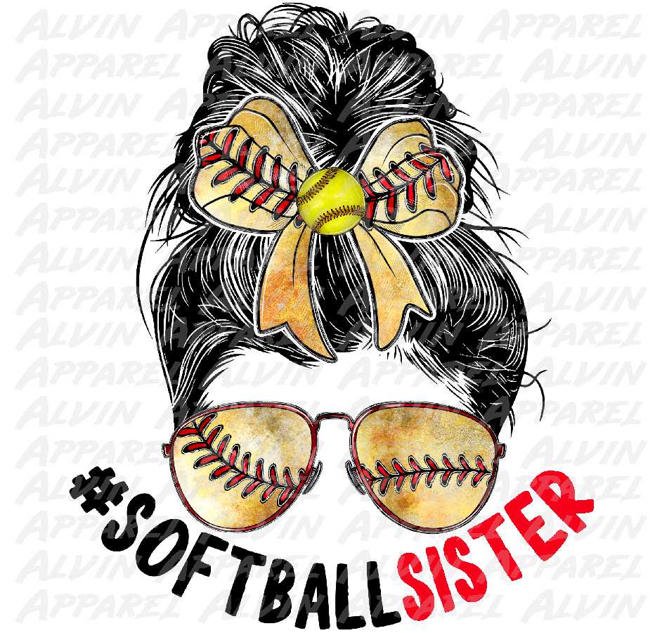 Cute Softball Sister Messy Bun