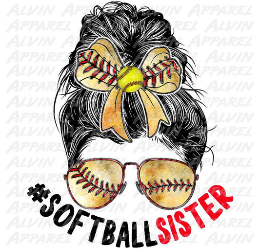 Cute Softball Sister Messy Bun