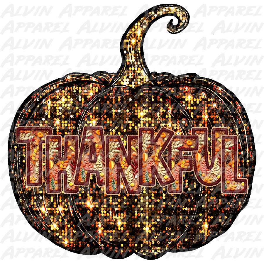 FauxE Thankful Pumpkin Sequins Transfer