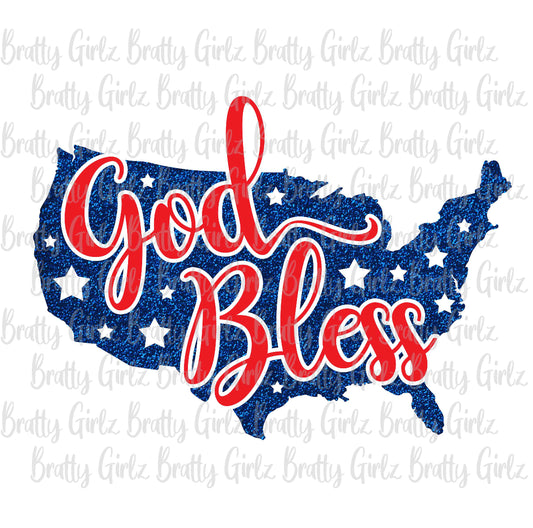 God Bless America Map Glitter