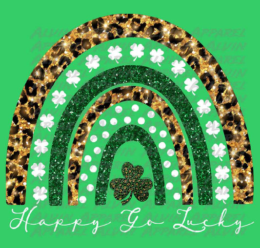 St Patrick's Day Rainbow Happy Go Lucky Clover Leopard