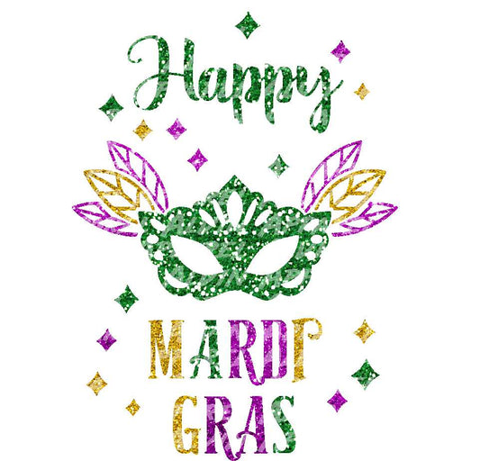 Happy Mardi Gras Mask Feathers Glitter