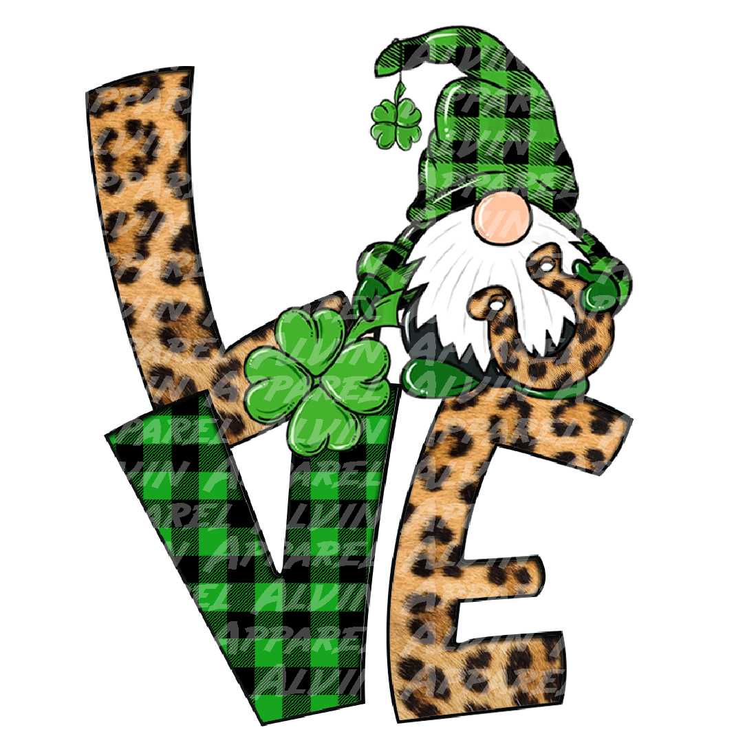 LOVE Leopard Green Plaid Gnome St Patrick's Day