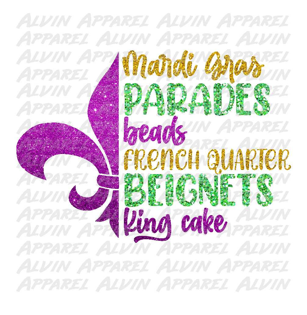 Mardi Gras Parade Beads French Quarter Beignets King Cake