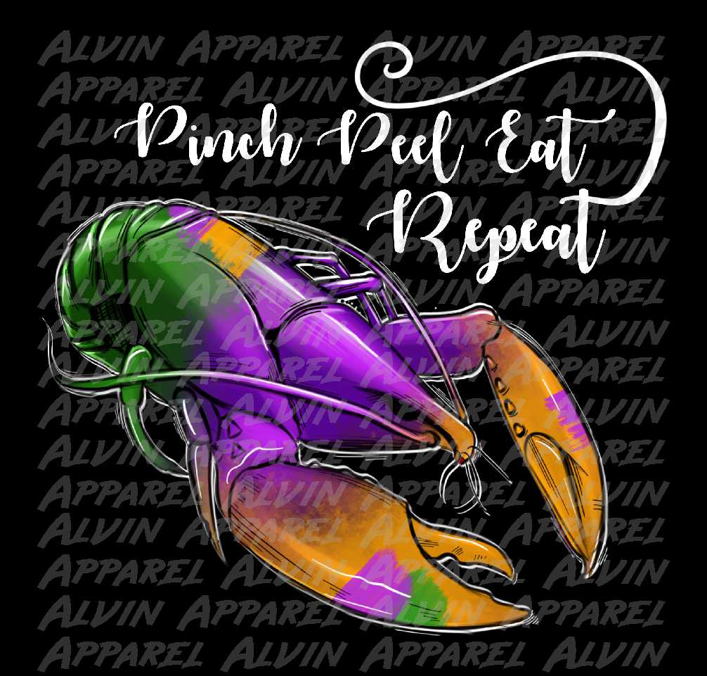 Pinch Peel Eat Repeat Mardi Gras Crawfish