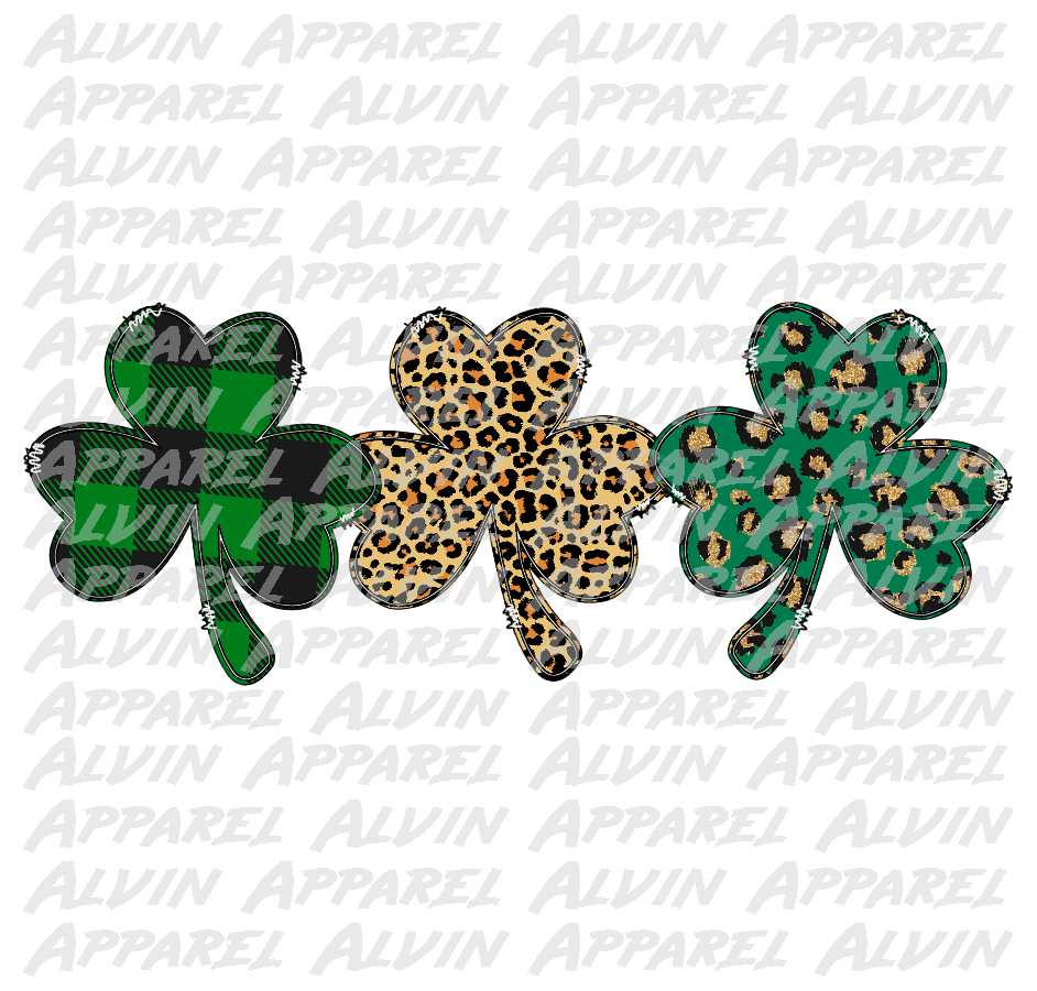 Clover Shamrock Trio Plaid Leopard Line St Patrick's Day