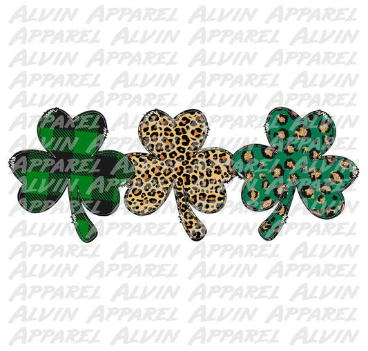 Clover Shamrock Trio Plaid Leopard Line St Patrick's Day