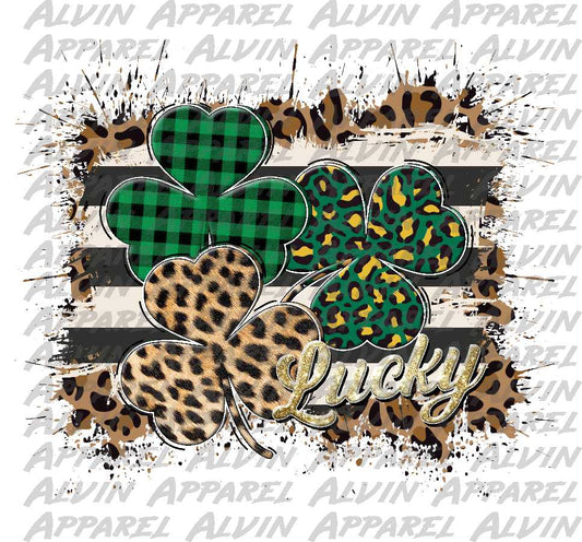 Shamrock Lucky Trio Plaid Leopard bkg St Patrick's Day