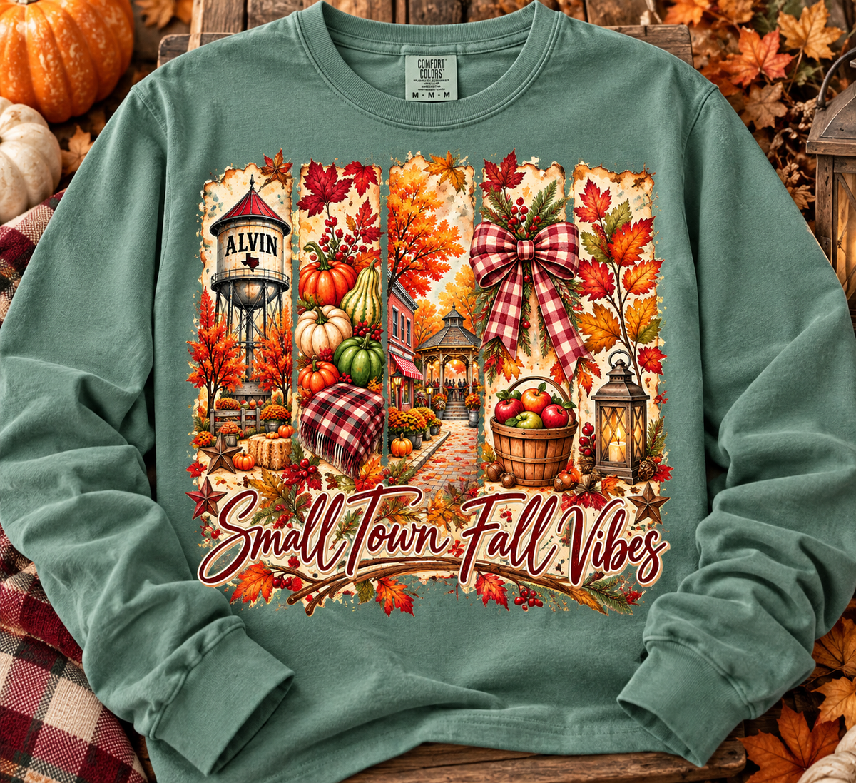 Small Town Alvin Fall Vibes Comfort Colors Long Sleeve Tee