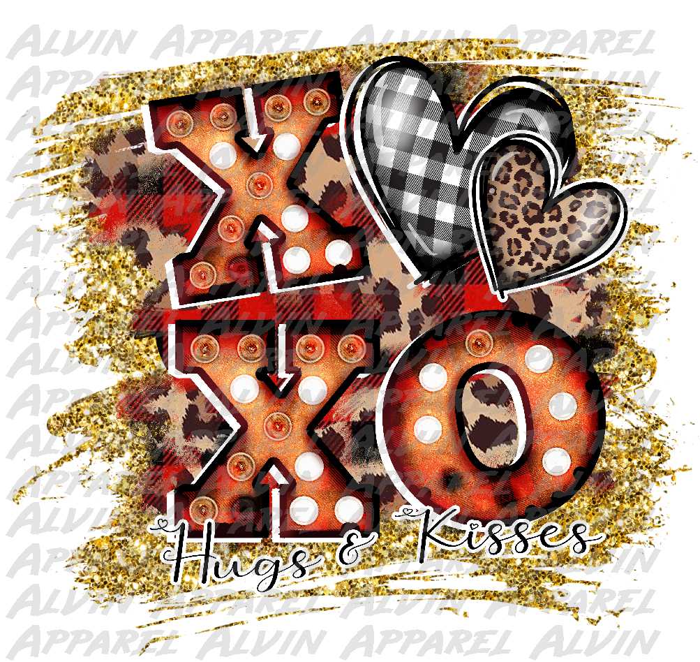 XOXO Hugs Kisses Plaid Leopard Gold Glitter