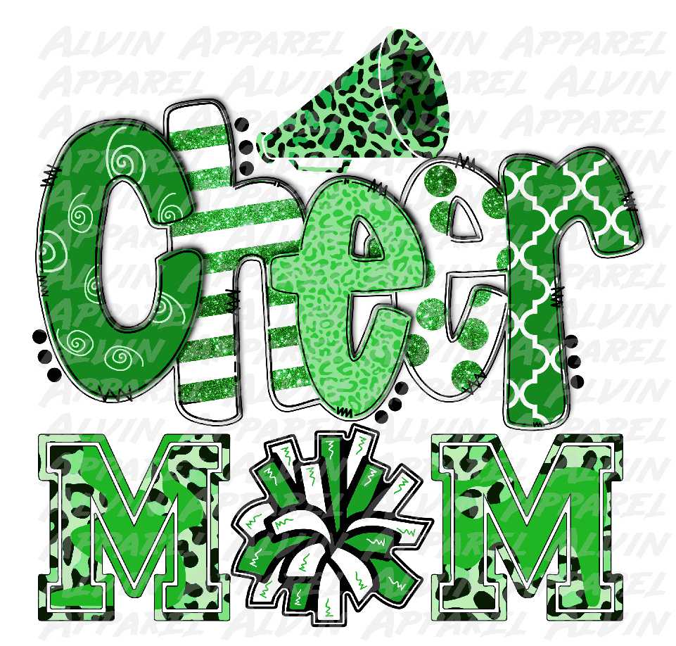 Cheer Mom Doodle Letters Green