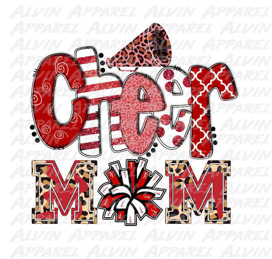 Cheer Mom Doodle Letters Red