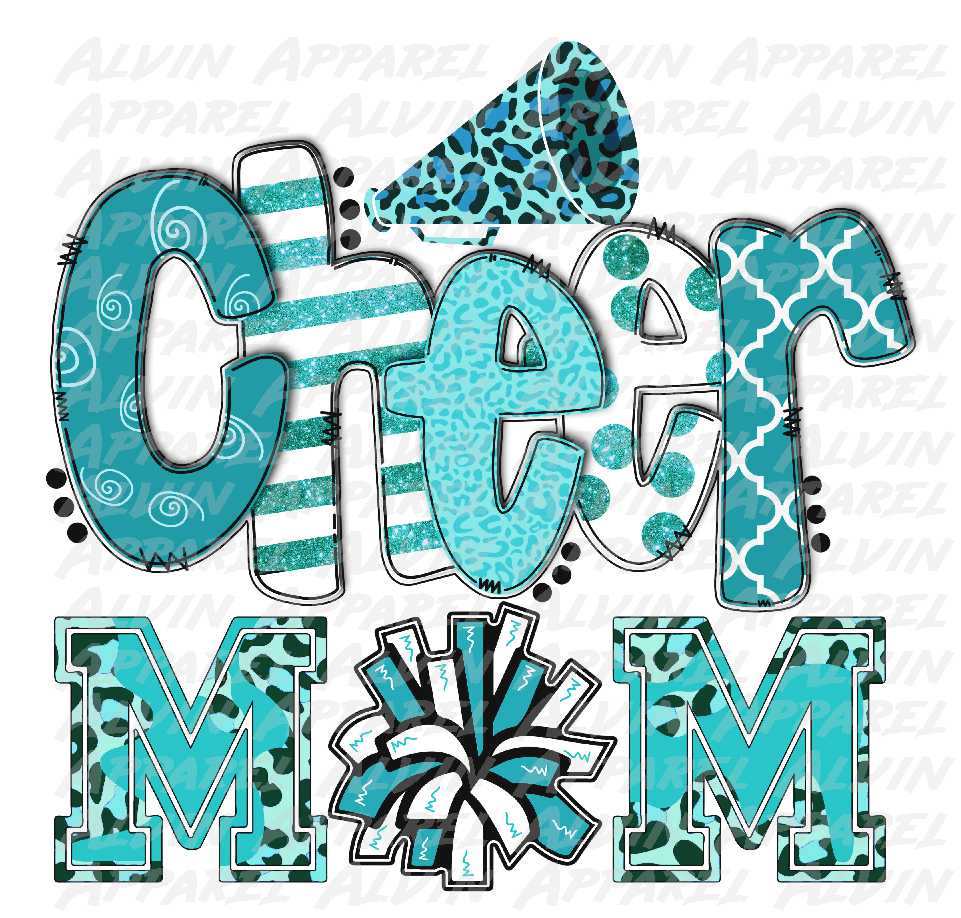 Cheer Mom Doodle Letters Teal