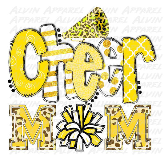 Cheer Mom Doodle Letters Yellow