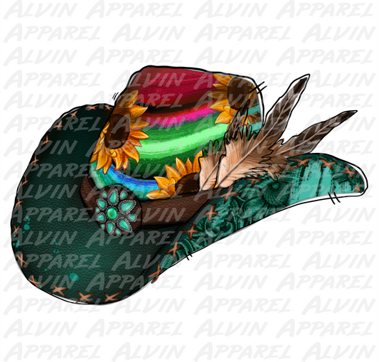 Cowboy Hat Serape Feathers