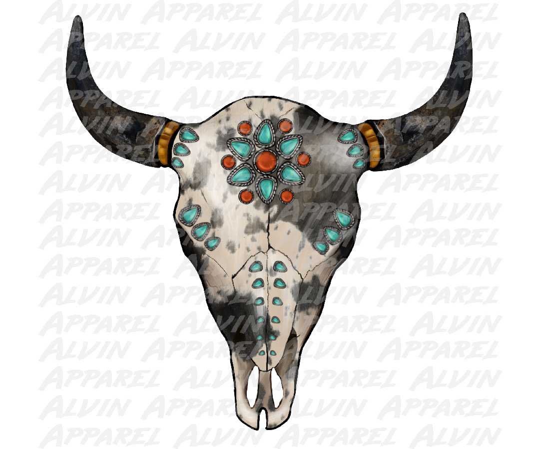 Cowhide Skull with Gems